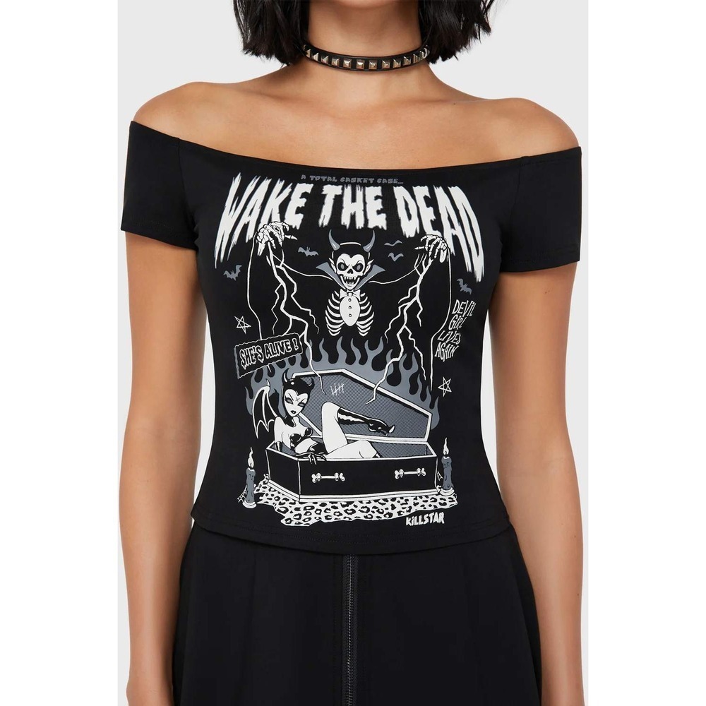 Killstar wake the dead bardot graphic top size Xs